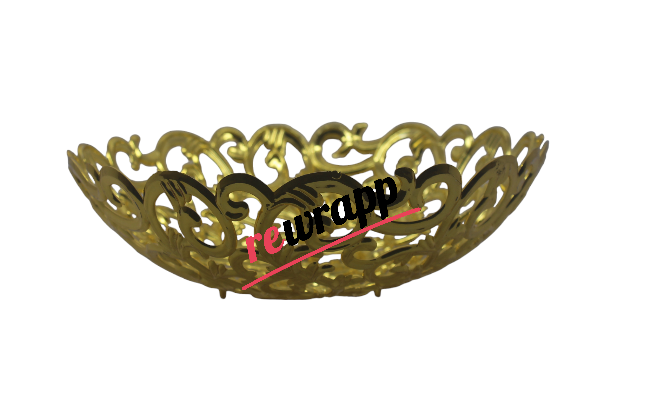 Golden Plastic Basket with Floral Design